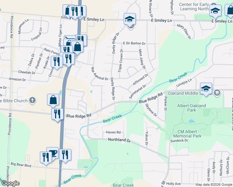 map of restaurants, bars, coffee shops, grocery stores, and more near 3408 Derby Ridge Drive in Columbia