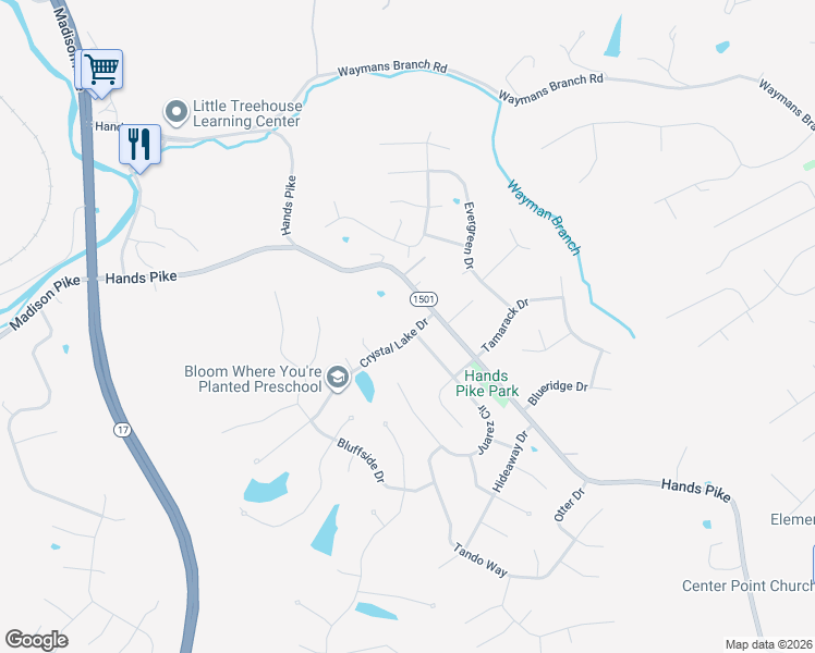 map of restaurants, bars, coffee shops, grocery stores, and more near 10 Crystal Lake Drive in Covington