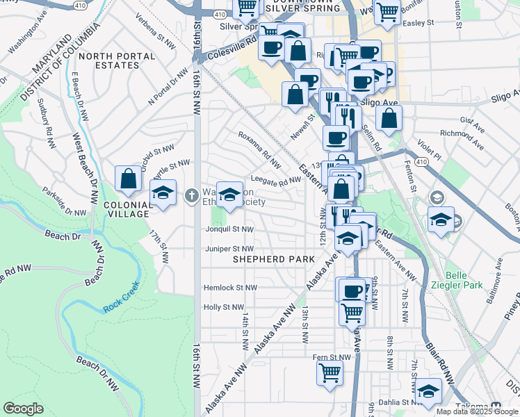 map of restaurants, bars, coffee shops, grocery stores, and more near 1359 Kalmia Road Northwest in Washington