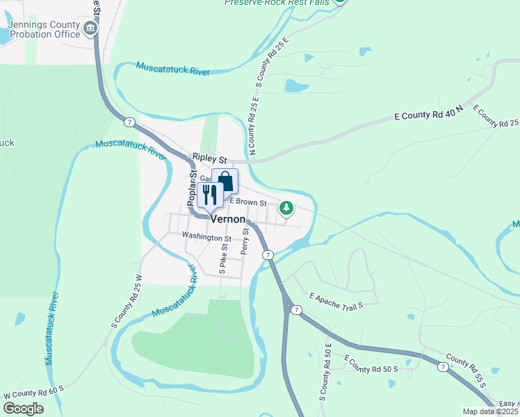 map of restaurants, bars, coffee shops, grocery stores, and more near 38 Perry Street in Vernon