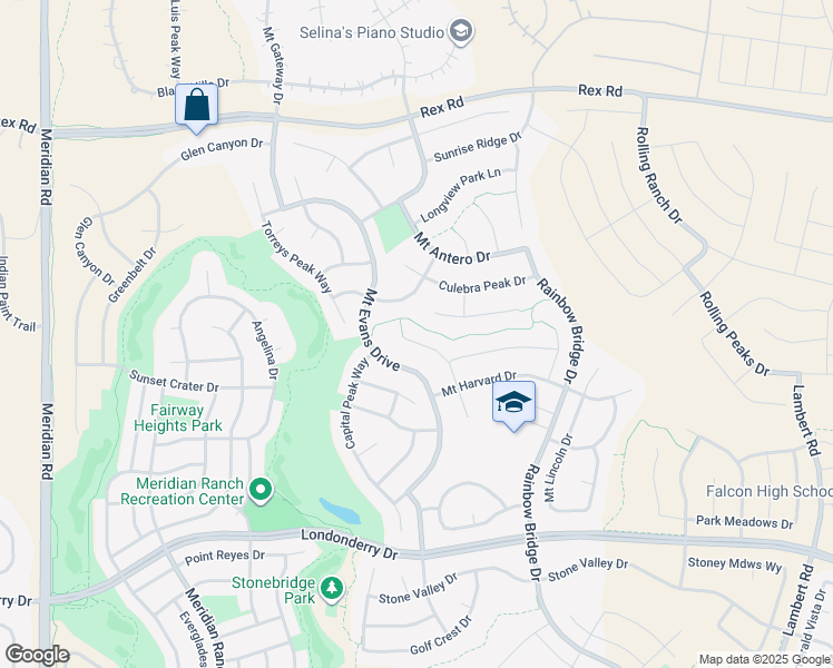 map of restaurants, bars, coffee shops, grocery stores, and more near 10625 Mount Emerald Drive in Peyton