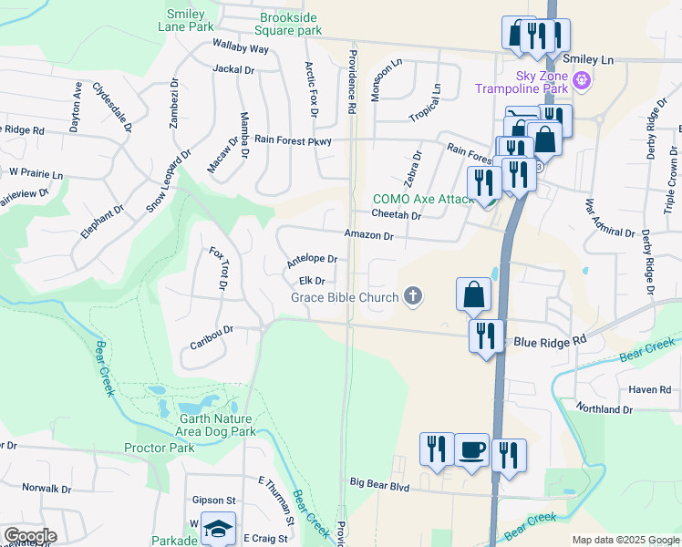 map of restaurants, bars, coffee shops, grocery stores, and more near 3308 Crow Court in Columbia