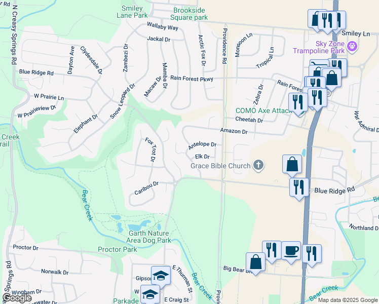 map of restaurants, bars, coffee shops, grocery stores, and more near 3310 Dove Drive in Columbia