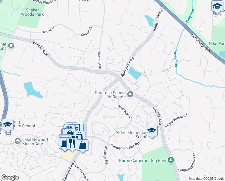 map of restaurants, bars, coffee shops, grocery stores, and more near 11406 Windleaf Court in Reston