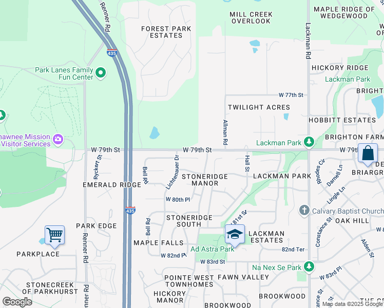 map of restaurants, bars, coffee shops, grocery stores, and more near 16011 West 79th Terrace in Lenexa
