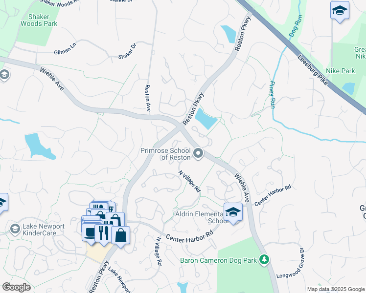 map of restaurants, bars, coffee shops, grocery stores, and more near 11402 Gate Hill Place in Reston