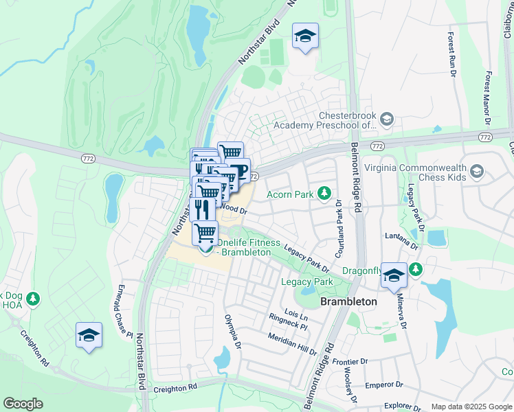 map of restaurants, bars, coffee shops, grocery stores, and more near 42457 Magellan Square in Ashburn
