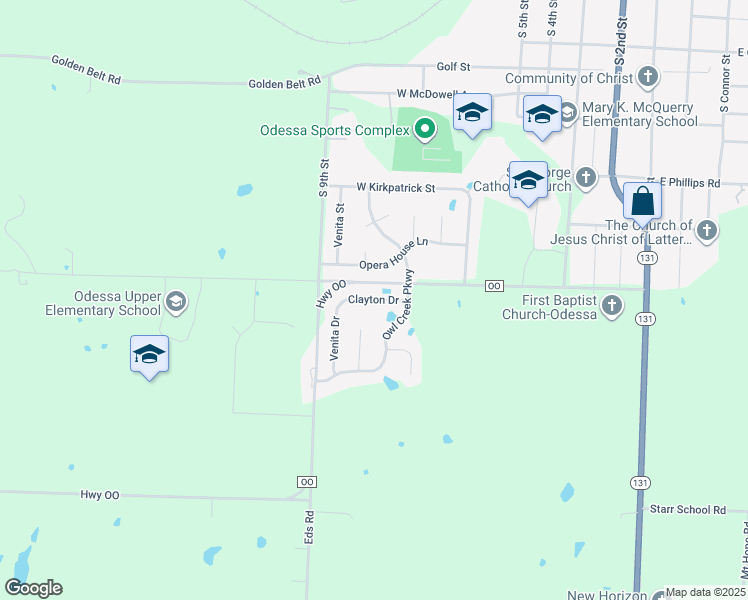 map of restaurants, bars, coffee shops, grocery stores, and more near Clayton Drive in Odessa