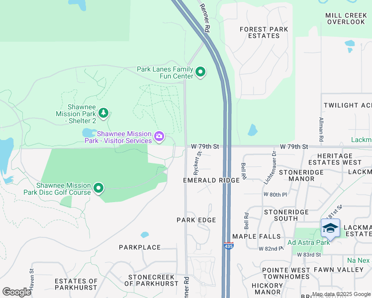 map of restaurants, bars, coffee shops, grocery stores, and more near 5102 Renner Boulevard in Lenexa