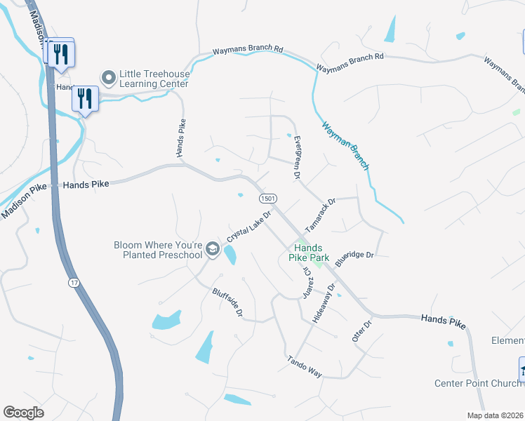 map of restaurants, bars, coffee shops, grocery stores, and more near 10 Crystal Lake Drive in Covington