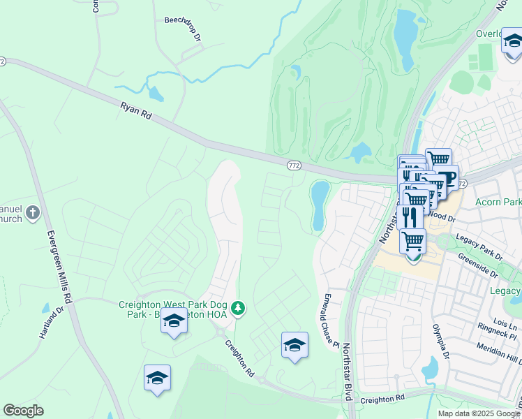 map of restaurants, bars, coffee shops, grocery stores, and more near 22885 Tawny Pine Square in Brambleton