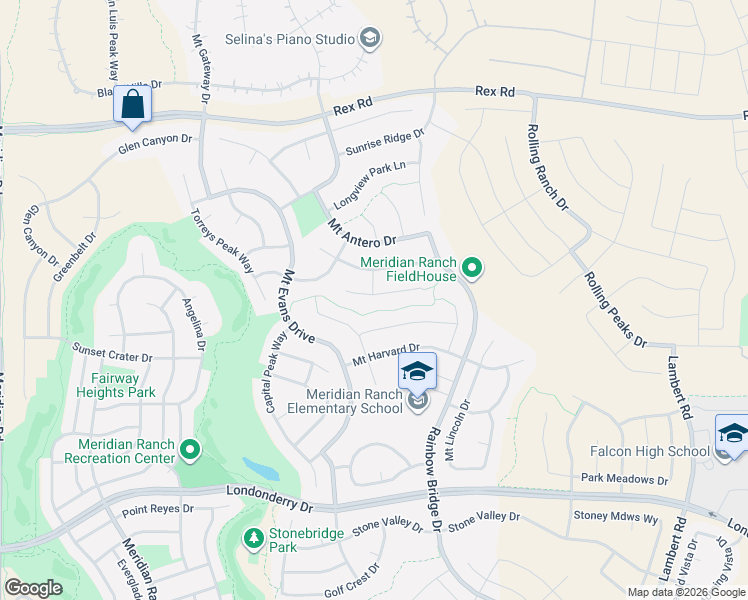 map of restaurants, bars, coffee shops, grocery stores, and more near 12667 Wheeler Peak Drive in Peyton