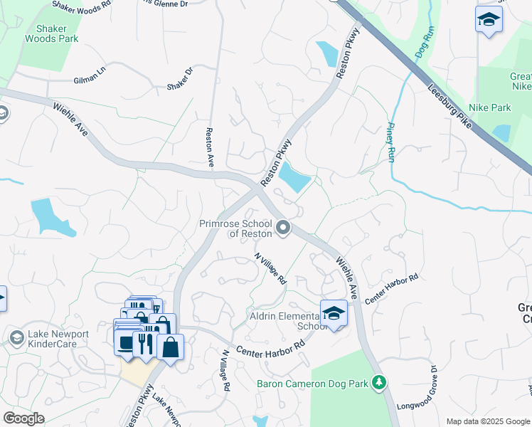 map of restaurants, bars, coffee shops, grocery stores, and more near 11402 Gate Hill Place in Reston