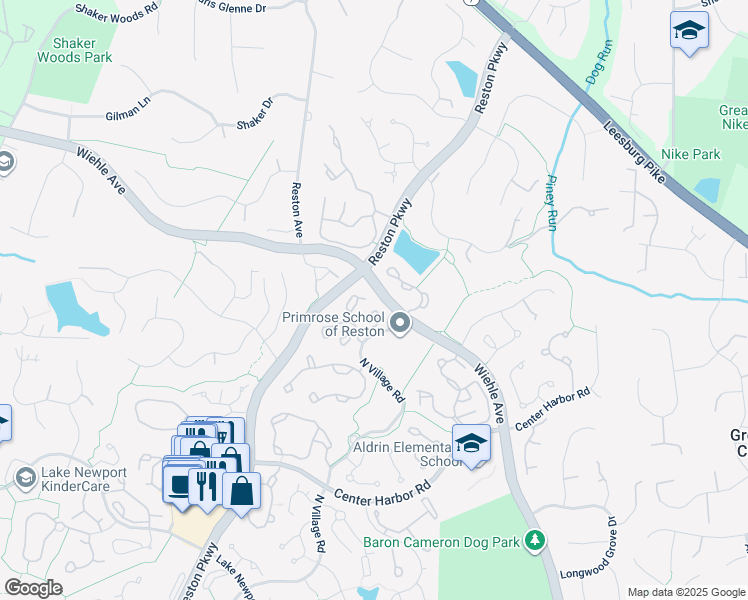 map of restaurants, bars, coffee shops, grocery stores, and more near 11402 Gate Hill Place in Reston