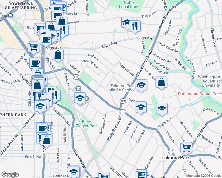 map of restaurants, bars, coffee shops, grocery stores, and more near 101 Independence Avenue Southeast in Washington