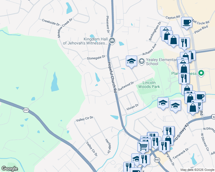 map of restaurants, bars, coffee shops, grocery stores, and more near 239 Landon Court in Florence