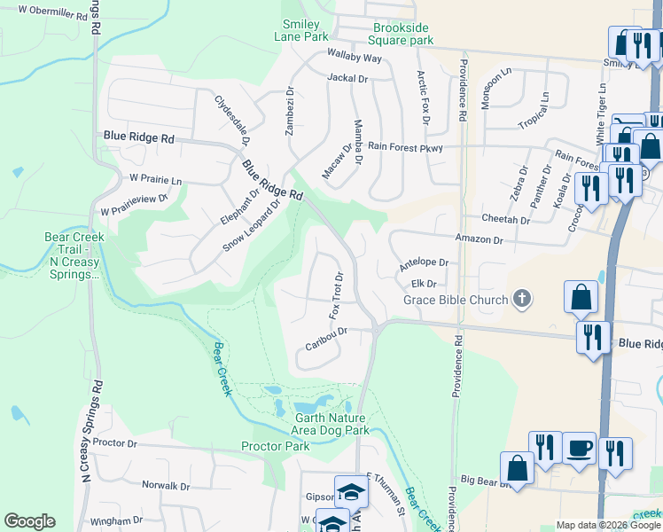 map of restaurants, bars, coffee shops, grocery stores, and more near 3206 Alligator Lane in Columbia