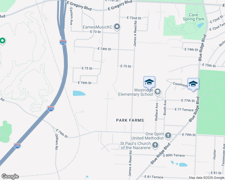 map of restaurants, bars, coffee shops, grocery stores, and more near 7621 Smalley Avenue in Kansas City