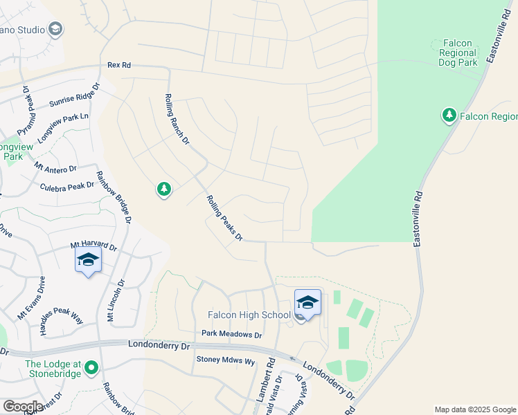 map of restaurants, bars, coffee shops, grocery stores, and more near Mount Harvard Drive in Peyton