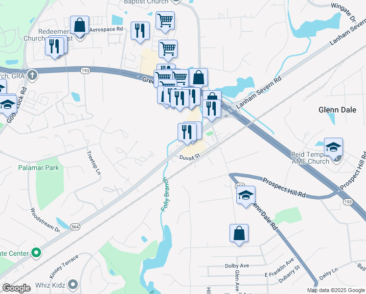 map of restaurants, bars, coffee shops, grocery stores, and more near 10851 Lanham Severn Road in Glenn Dale