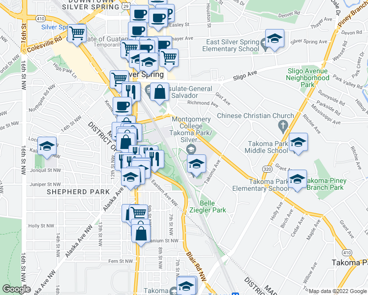 map of restaurants, bars, coffee shops, grocery stores, and more near 101 Independence Avenue Southeast in Washington