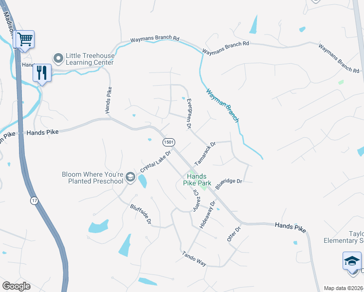 map of restaurants, bars, coffee shops, grocery stores, and more near 1207 Hands Pike in Covington