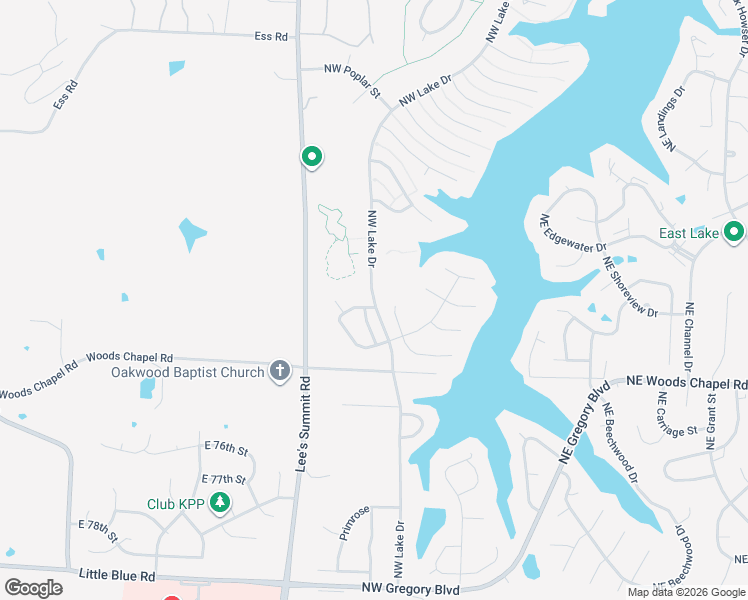 map of restaurants, bars, coffee shops, grocery stores, and more near Northwest Lake Drive in Lee's Summit