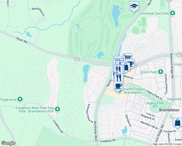 map of restaurants, bars, coffee shops, grocery stores, and more near 22825 Emerald Chase Place in Ashburn