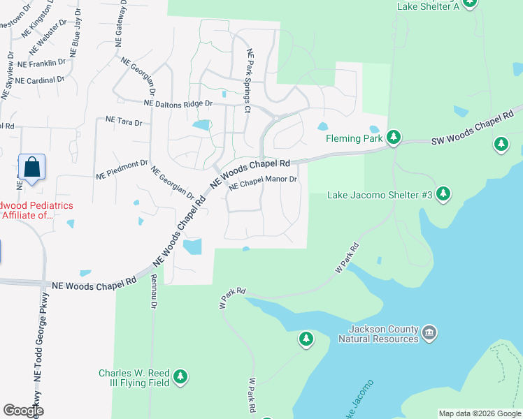 map of restaurants, bars, coffee shops, grocery stores, and more near Northeast Timberlake Drive in Lee's Summit