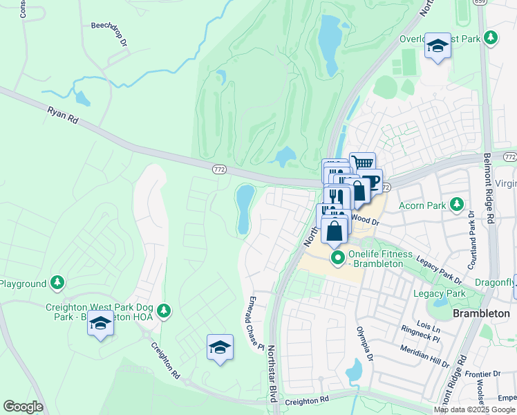 map of restaurants, bars, coffee shops, grocery stores, and more near 22825 Emerald Chase Place in Ashburn