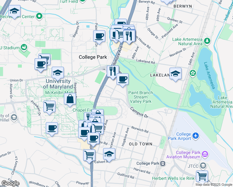 map of restaurants, bars, coffee shops, grocery stores, and more near 101 Independence Avenue Southeast in Washington