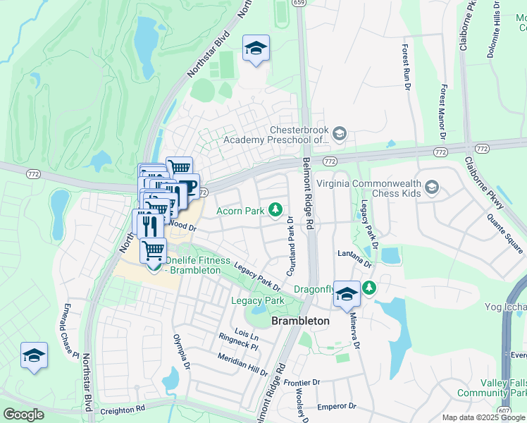 map of restaurants, bars, coffee shops, grocery stores, and more near 42552 Blue Copper Way in Ashburn