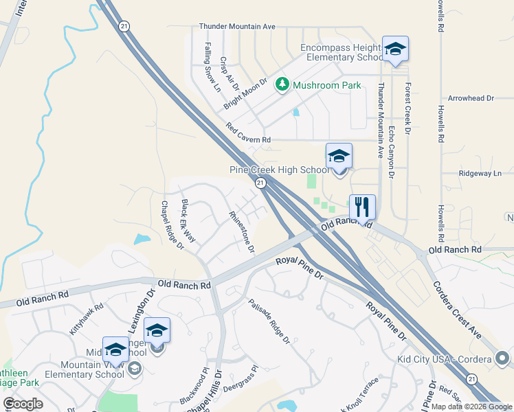 map of restaurants, bars, coffee shops, grocery stores, and more near 3306 Ironton Creek Point in Colorado Springs