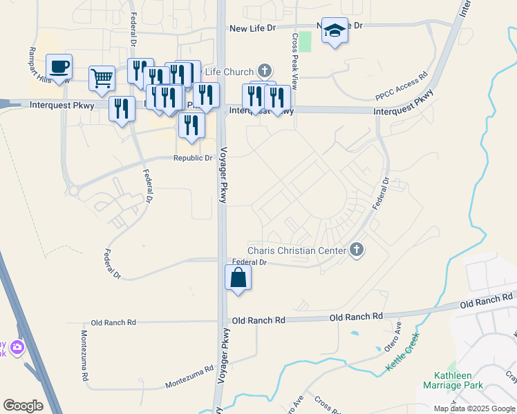 map of restaurants, bars, coffee shops, grocery stores, and more near 10851 Hidden Pool Heights in Colorado Springs