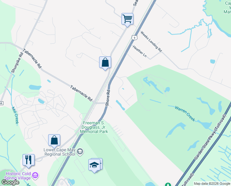 map of restaurants, bars, coffee shops, grocery stores, and more near 641 U.S. 9 in Cape May
