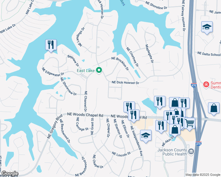 map of restaurants, bars, coffee shops, grocery stores, and more near 4028 Northeast Bittersweet Drive in Lee's Summit