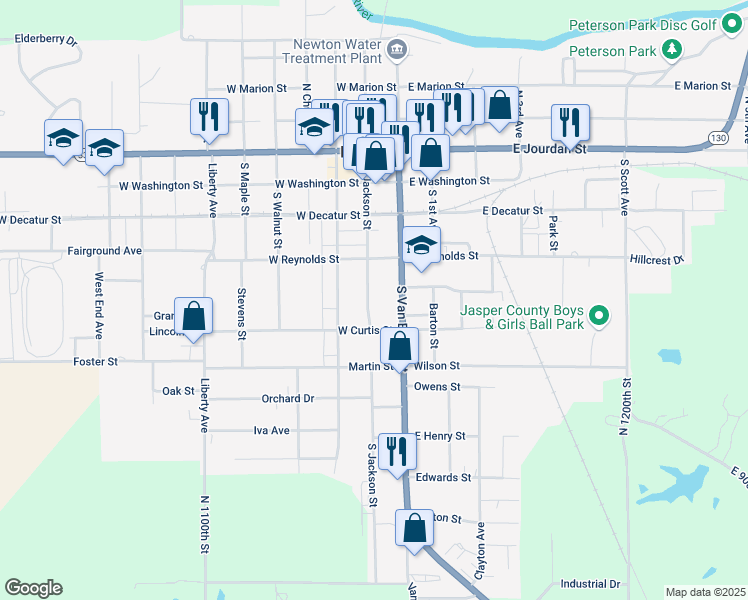 map of restaurants, bars, coffee shops, grocery stores, and more near 400-598 South Jackson Street in Newton
