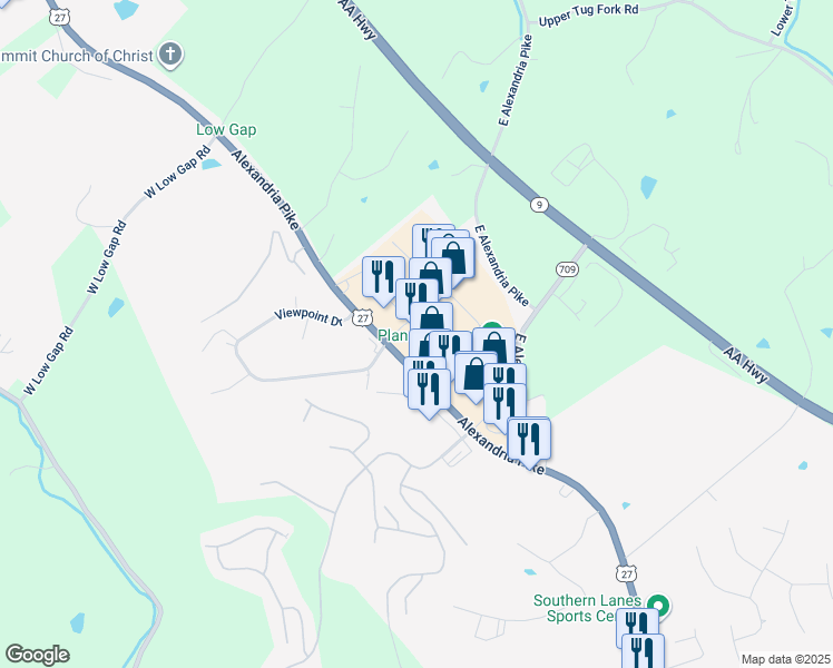 map of restaurants, bars, coffee shops, grocery stores, and more near 6801 Alexandria Pike in Alexandria
