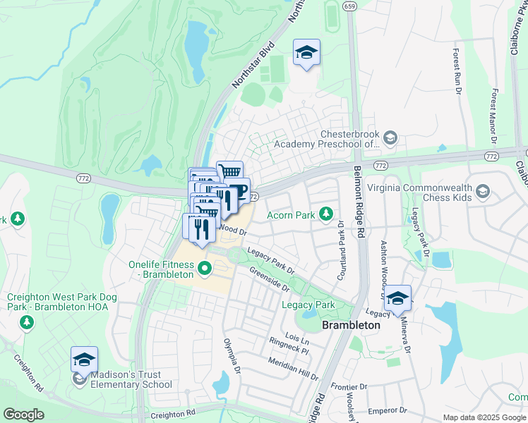 map of restaurants, bars, coffee shops, grocery stores, and more near 42609 Magellan Square in Ashburn