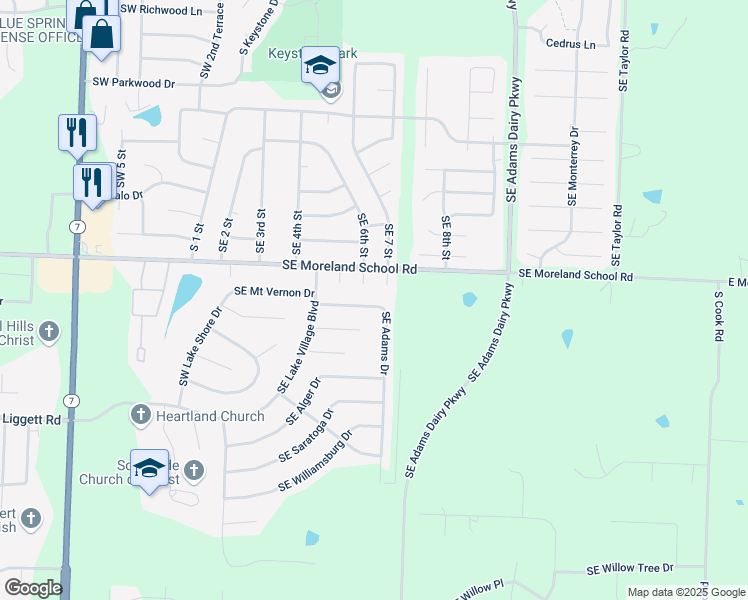 map of restaurants, bars, coffee shops, grocery stores, and more near 3209 Southeast 6th Court in Blue Springs