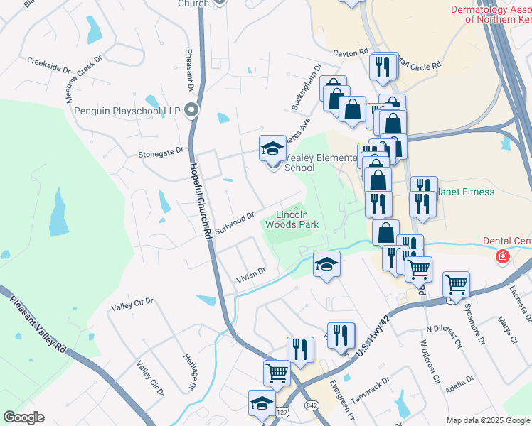 map of restaurants, bars, coffee shops, grocery stores, and more near 220 Surfwood Drive in Florence