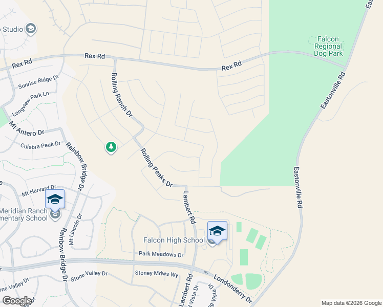 map of restaurants, bars, coffee shops, grocery stores, and more near 13410 Valley Peak Drive in Elbert