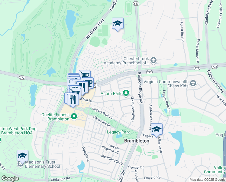 map of restaurants, bars, coffee shops, grocery stores, and more near 42529 Magellan Square in Ashburn