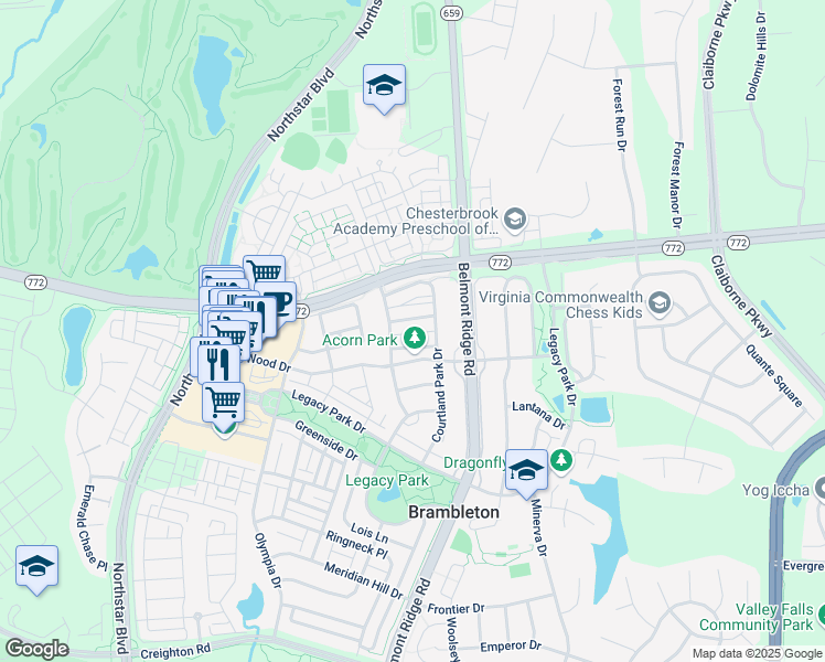 map of restaurants, bars, coffee shops, grocery stores, and more near 42567 Angel Wing Way in Ashburn