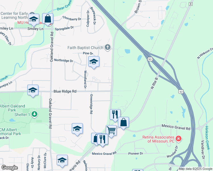 map of restaurants, bars, coffee shops, grocery stores, and more near 2941 Leeway Drive in Columbia