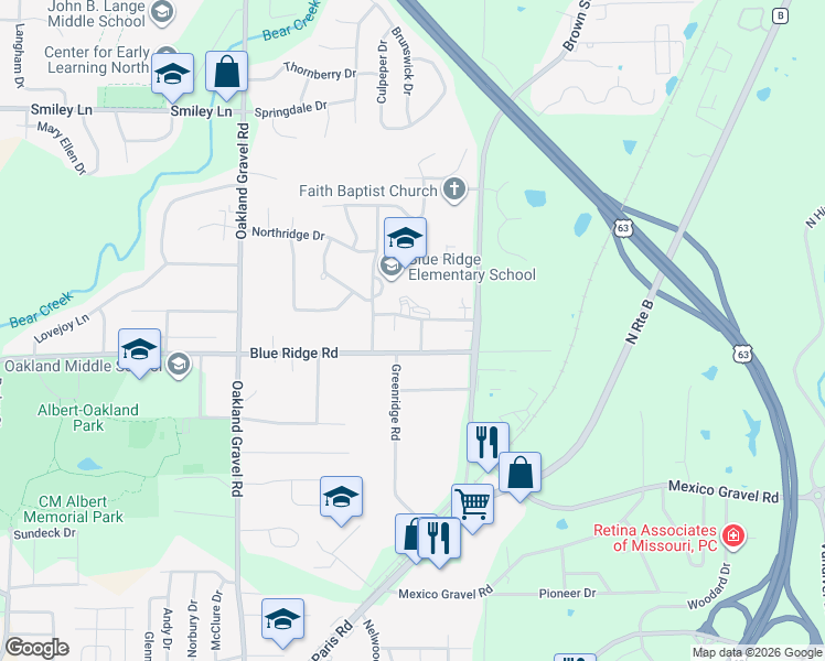 map of restaurants, bars, coffee shops, grocery stores, and more near 2900 Leeway Drive in Columbia