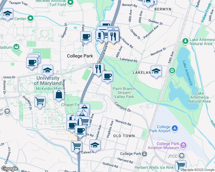 map of restaurants, bars, coffee shops, grocery stores, and more near 101 Independence Avenue Southeast in Washington
