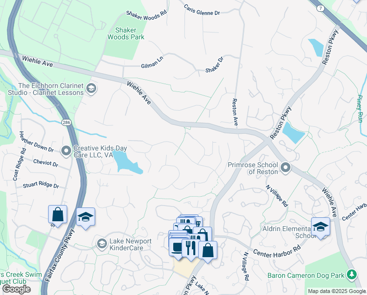 map of restaurants, bars, coffee shops, grocery stores, and more near 11620 Deer Forest Road in Reston