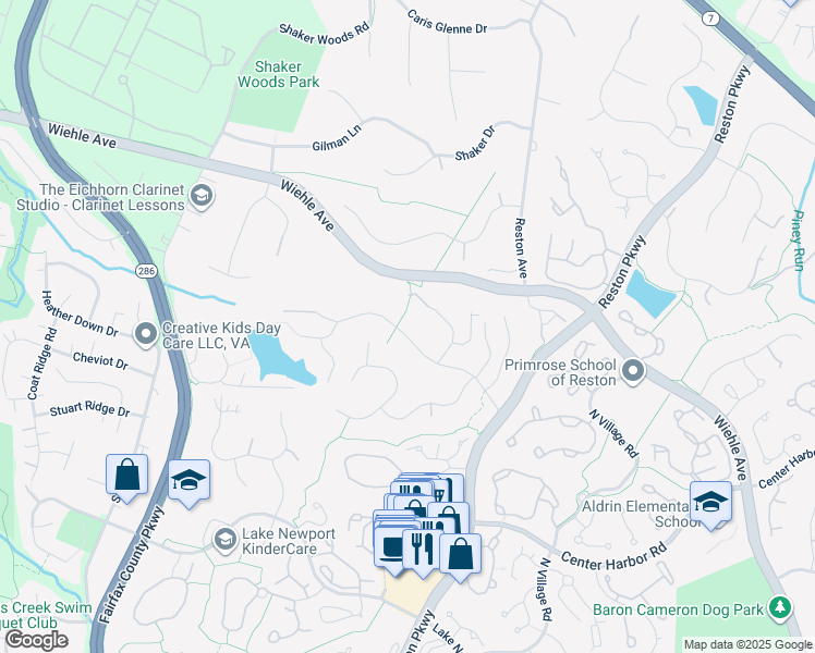 map of restaurants, bars, coffee shops, grocery stores, and more near 11620 Deer Forest Road in Reston