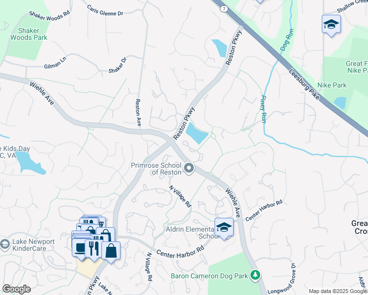 map of restaurants, bars, coffee shops, grocery stores, and more near 1220 Weatherstone Court in Reston